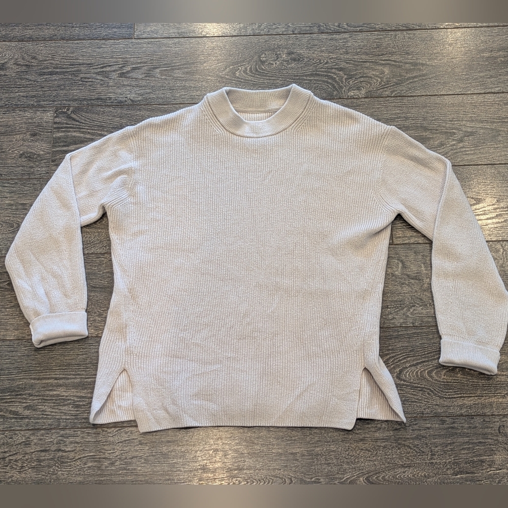 Lululemon Merino Wool Ribbed Crew Neck Sweater Oatmeal Size Large